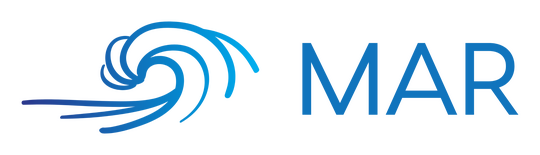 Blue wave line drawing with the word Mar next to it